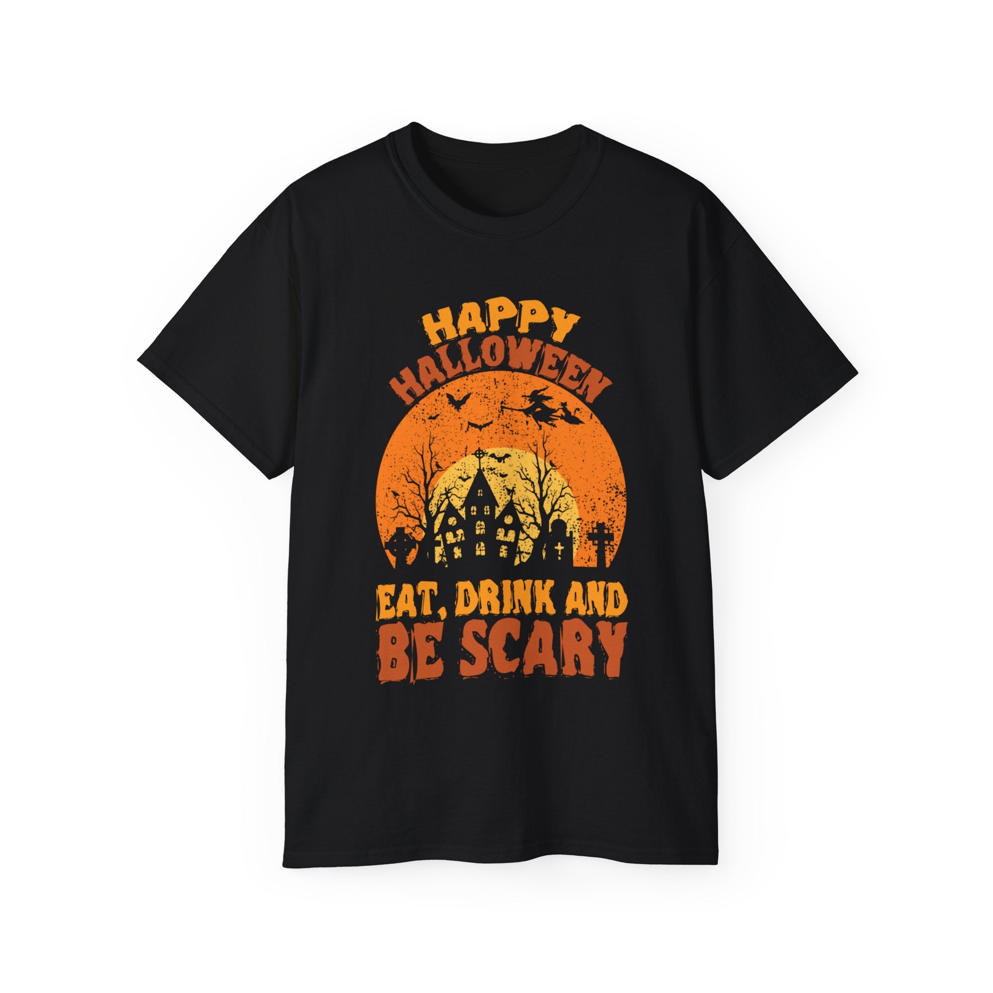 Celebrate Halloween in style with our premium "Eat, Drink, and Be Scary" T-shirt. Made from 100% cotton, eco-friendly, and perfect for Halloween events. Sizes S to XXL.