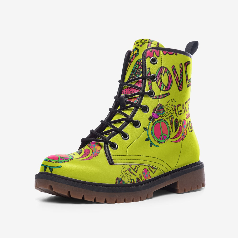Discover the perfect blend of style and sustainability with Floral Shop the Peace & Love Vegan Combat Boots with a bold, vibrant design. Crafted from cruelty-free vegan leather, these durable boots offer comfort and style. Perfect for the eco-conscious fashionista. Order now at Unikiff!