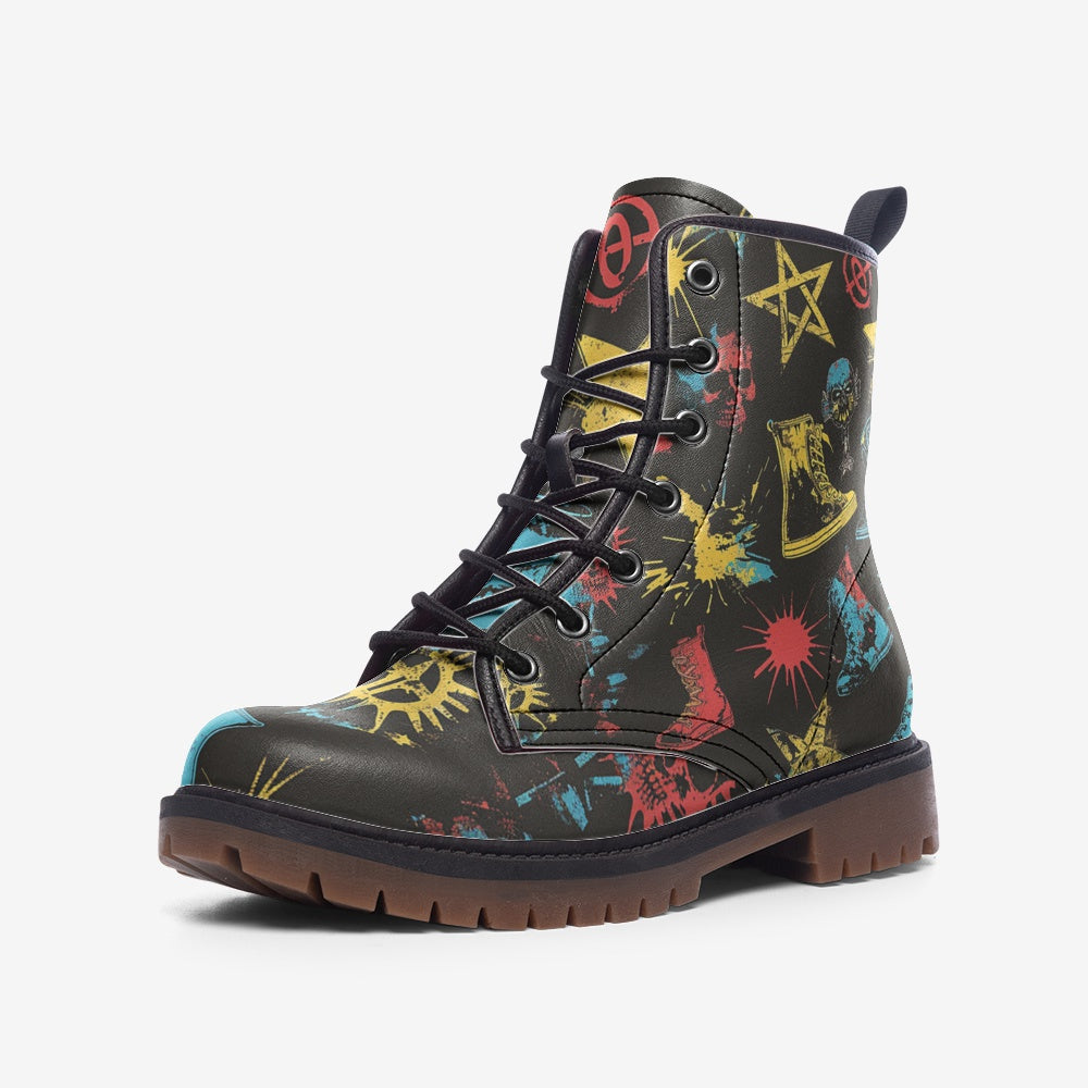 Elevate your street style with punk rock combat boots featuring bold skull and star designs. Available in all sizes, these boots offer superior comfort and durability. Order yours today!