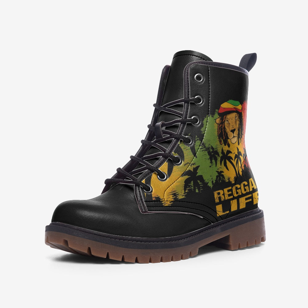 Step into the rhythm with Reggae Life Vegan Combat Boots. Made with durable vegan leather, anti-slip rubber soles, and vibrant designs. Eco-friendly, cruelty-free, and perfect for any season. Available in various sizes, with worldwide shipping.
