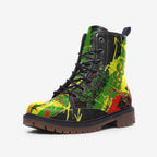 Step into vibrant Reggae Vibes Vegan Combat Boots. Bold colors, eco-conscious design, and cruelty-free vegan leather make these boots a must-have. Shop now for comfort and sustainability!
