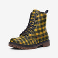 Step into style and sustainability with our Yellow and Black Plaid Vegan Combat Boots. Crafted from cruelty-free vegan leather, these unisex boots are durable, eco-friendly, and perfect for year-round wear. Shop now!


