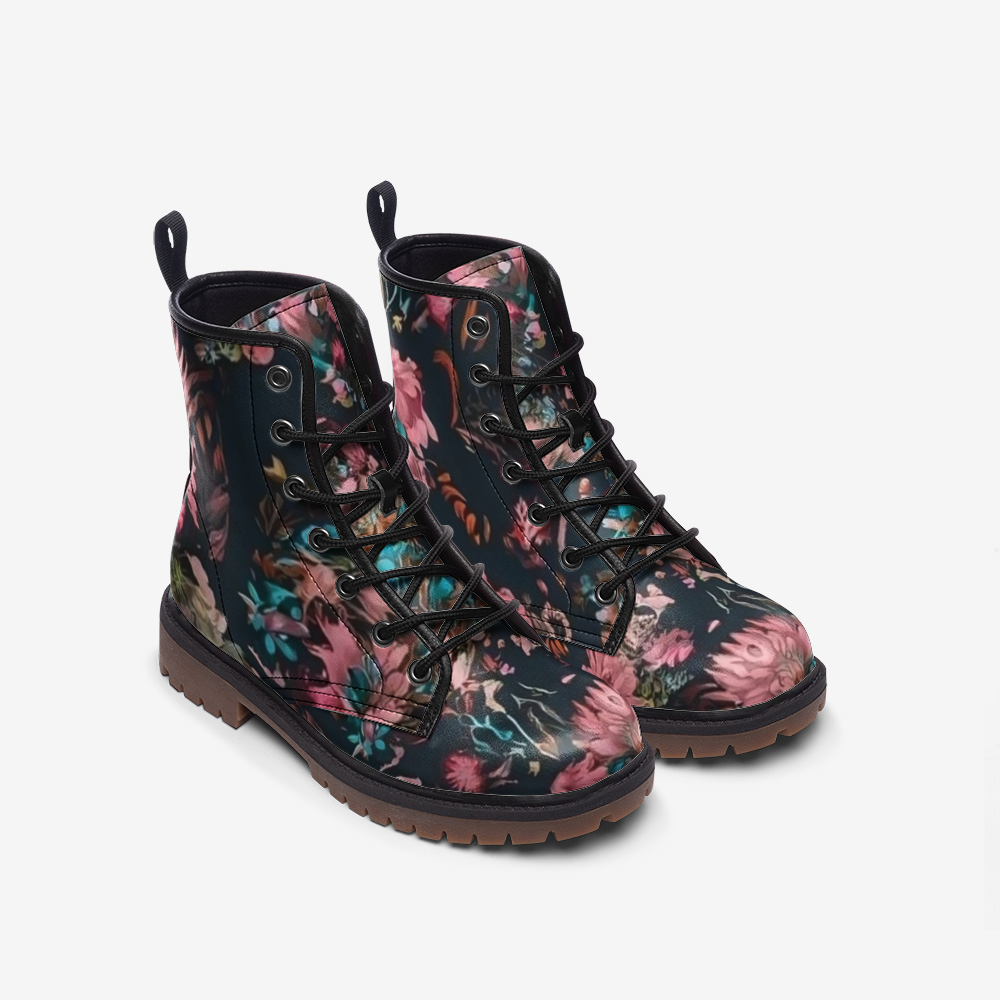 Dark Floral Combat Boots – Vegan Artistic Style