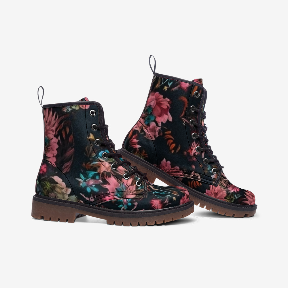 Dark Floral Combat Boots – Vegan Artistic Style
