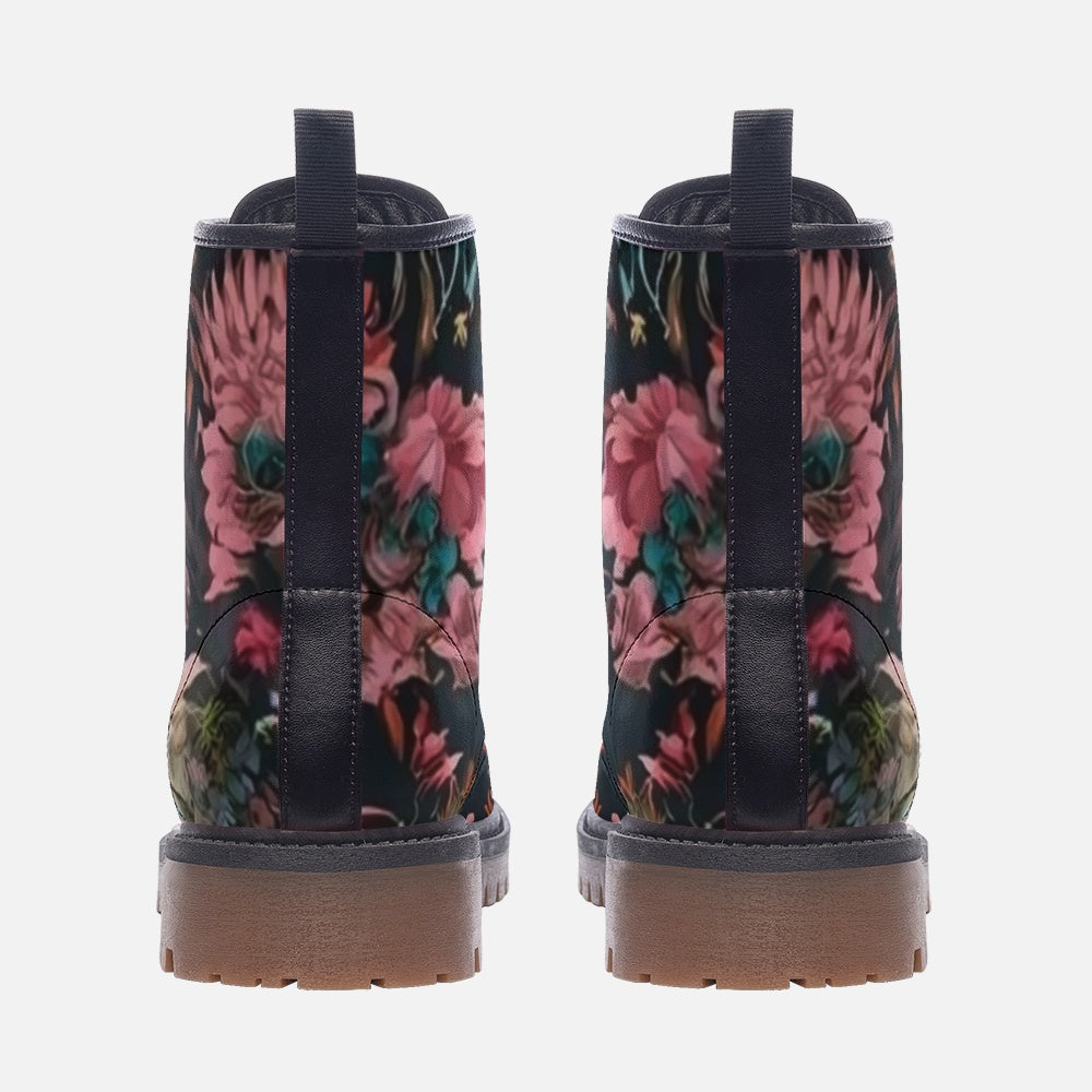 Dark Floral Combat Boots – Vegan Artistic Style