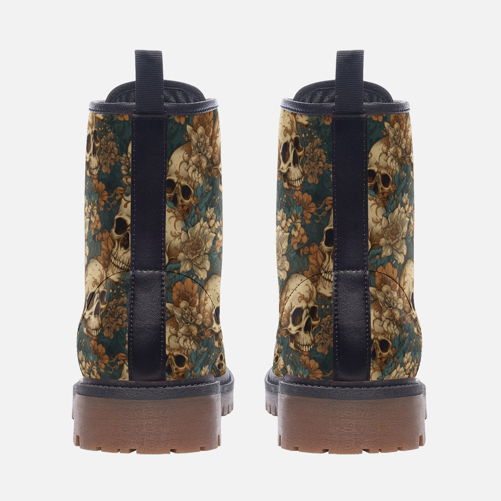 Vegan Combat Boots Dark Floral Skull