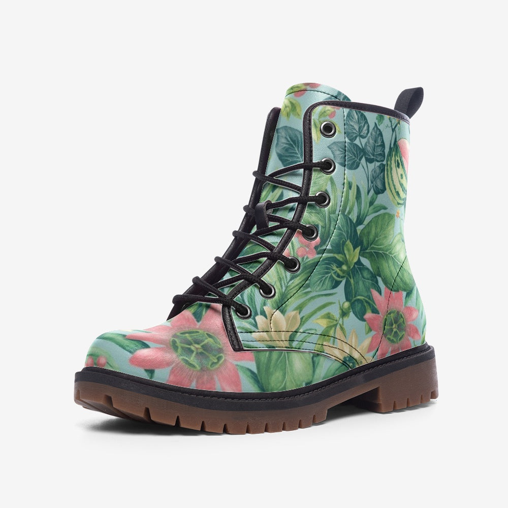 Botanical Floral Combat Boots – Vegan Nature Style