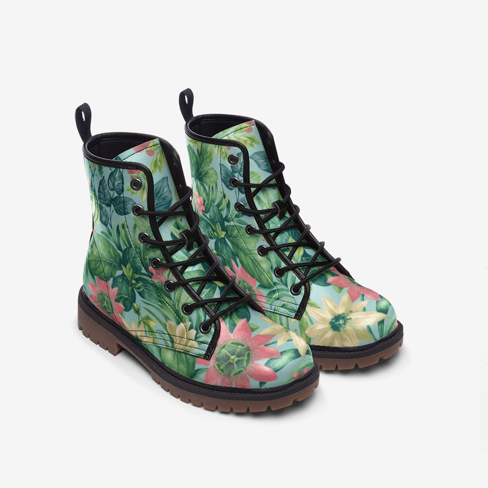 Botanical Floral Combat Boots – Vegan Nature Style