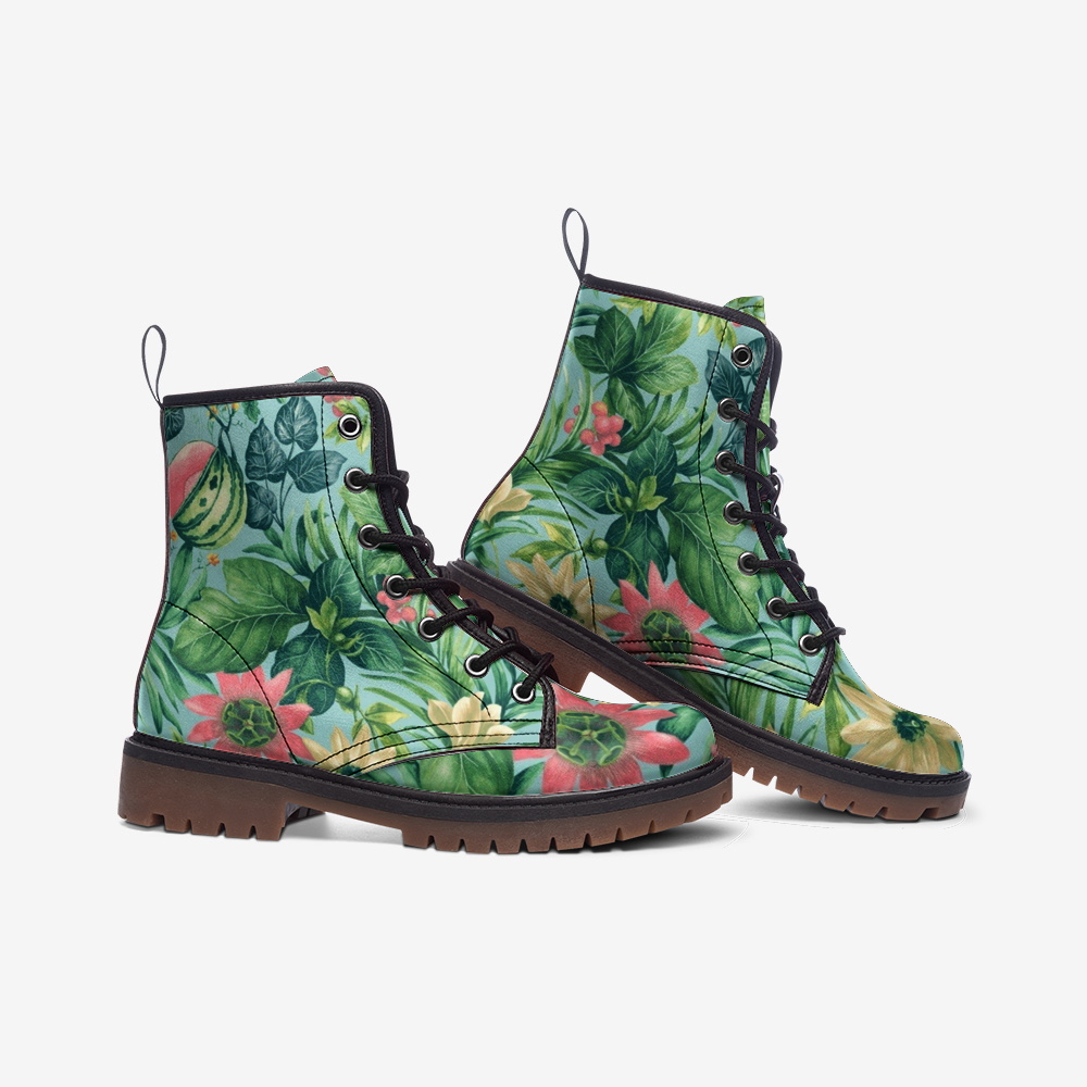 Botanical Floral Combat Boots – Vegan Nature Style