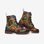 Vegan Combat Boots Hippie Colorful Peace Flower