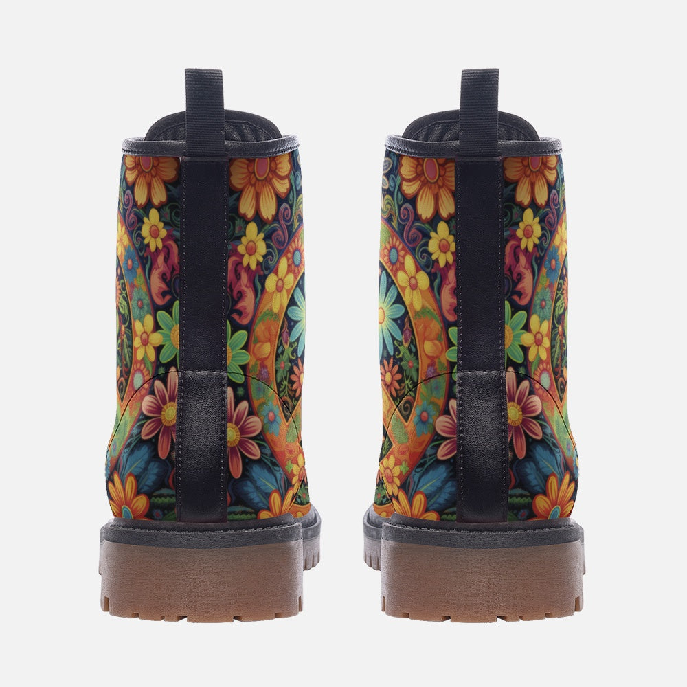 Vegan Combat Boots Hippie Colorful Peace Flower