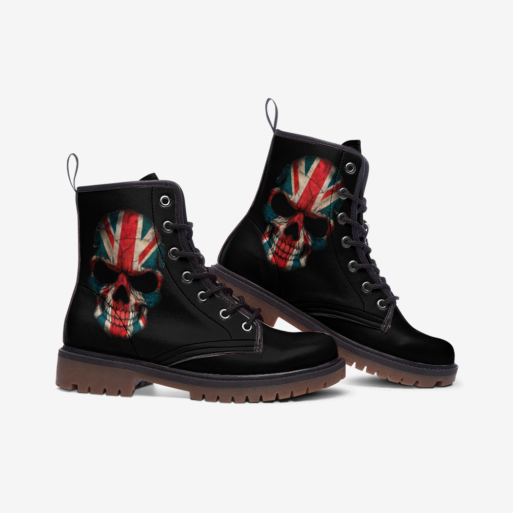 Vegan Combat Boots Union Jack Skull