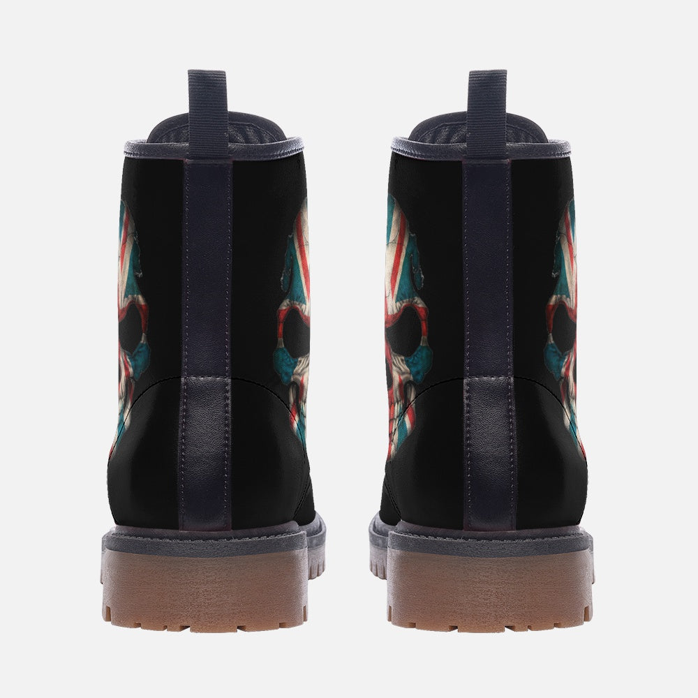Vegan Combat Boots Union Jack Skull