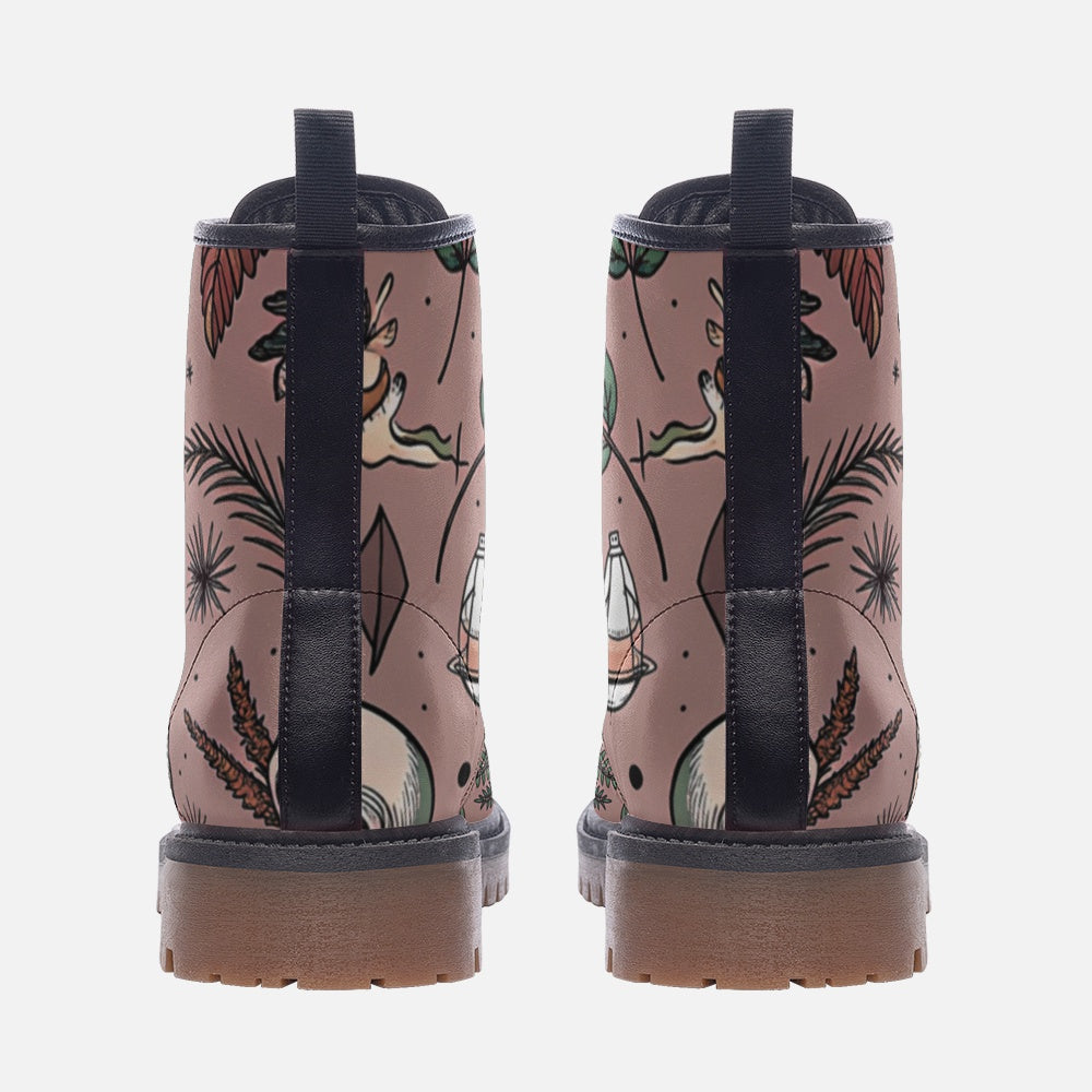 Mystic Palmistry Vegan Combat Boots – Skull & Botanical Print