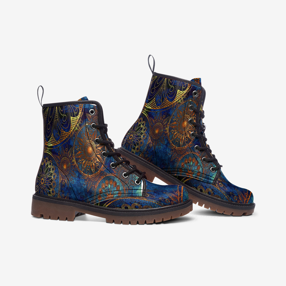Mandala Blue Vegan Combat Boots