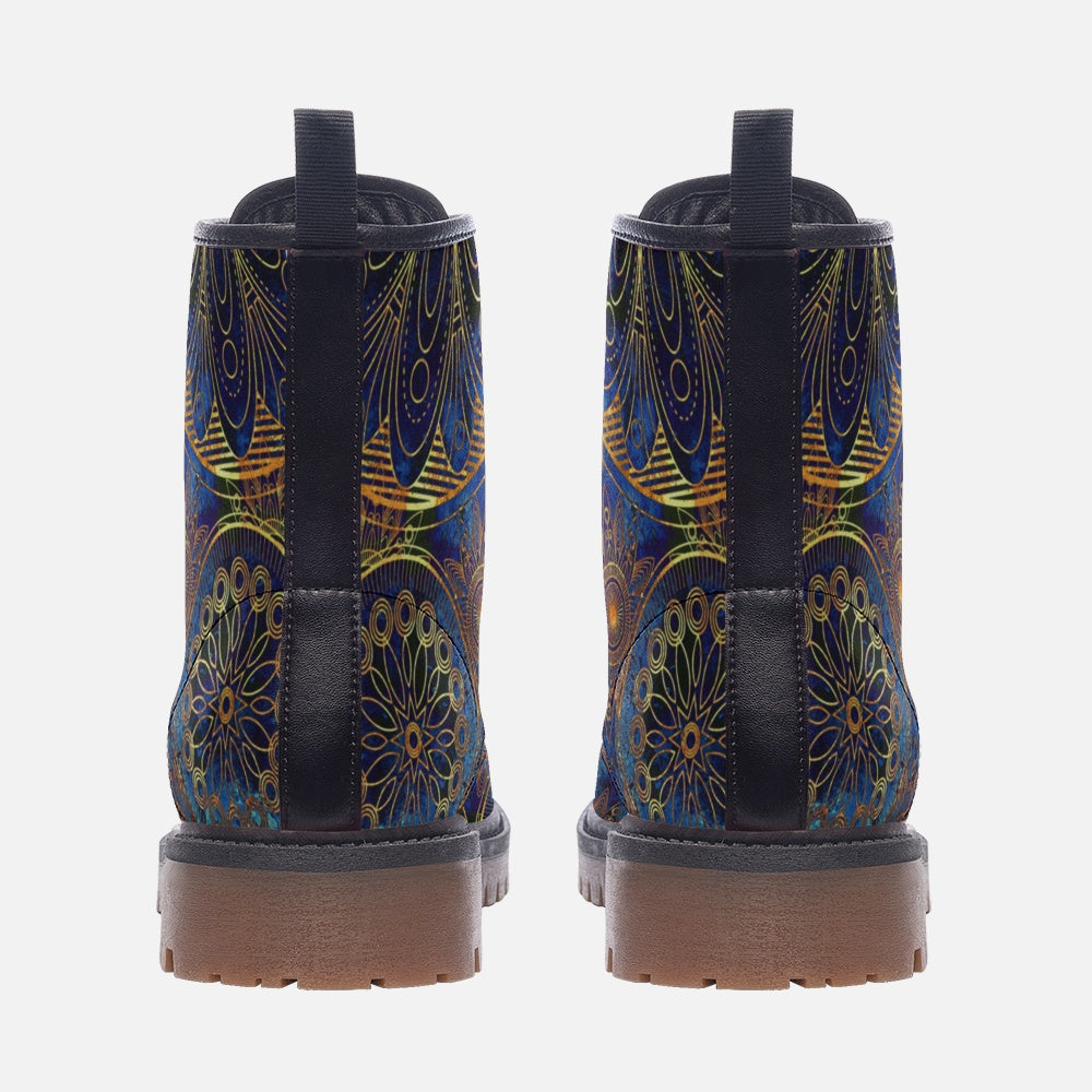Mandala Blue Vegan Combat Boots
