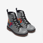 Vibrant Heart Vegan Combat Boots - Eco-Friendly and Unique Design