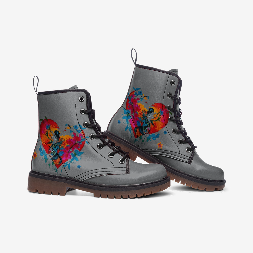 Vibrant Heart Vegan Combat Boots - Eco-Friendly and Unique Design