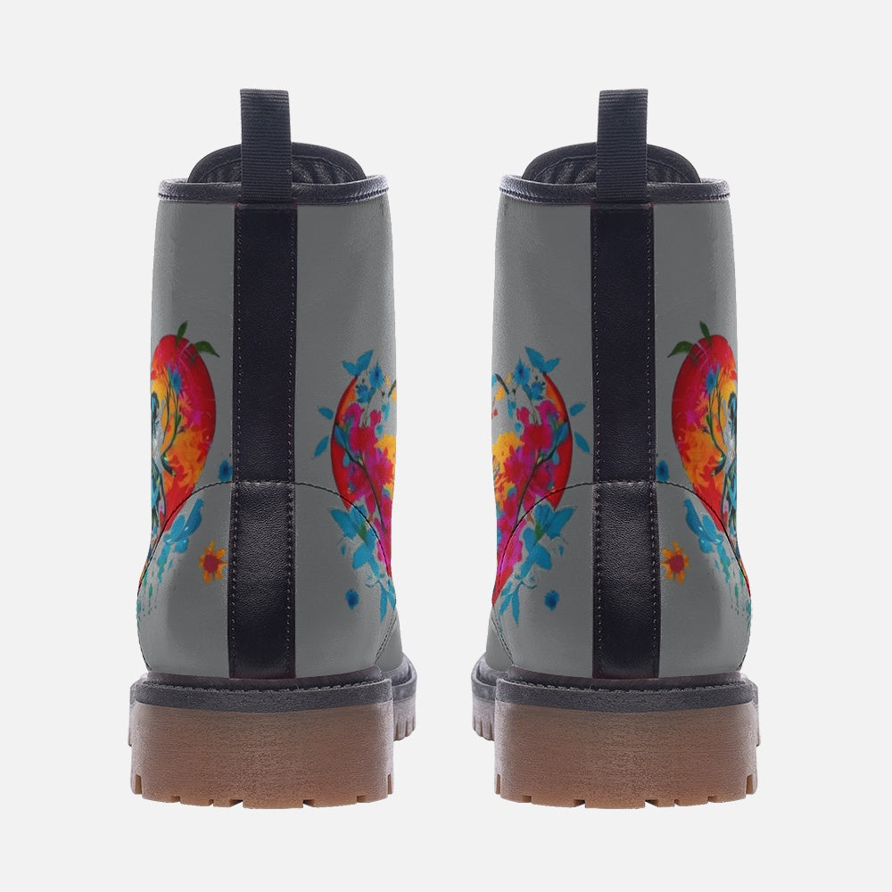 Vibrant Heart Vegan Combat Boots - Eco-Friendly and Unique Design