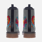 Vibrant Heart Vegan Combat Boots - Eco-Friendly and Unique Design