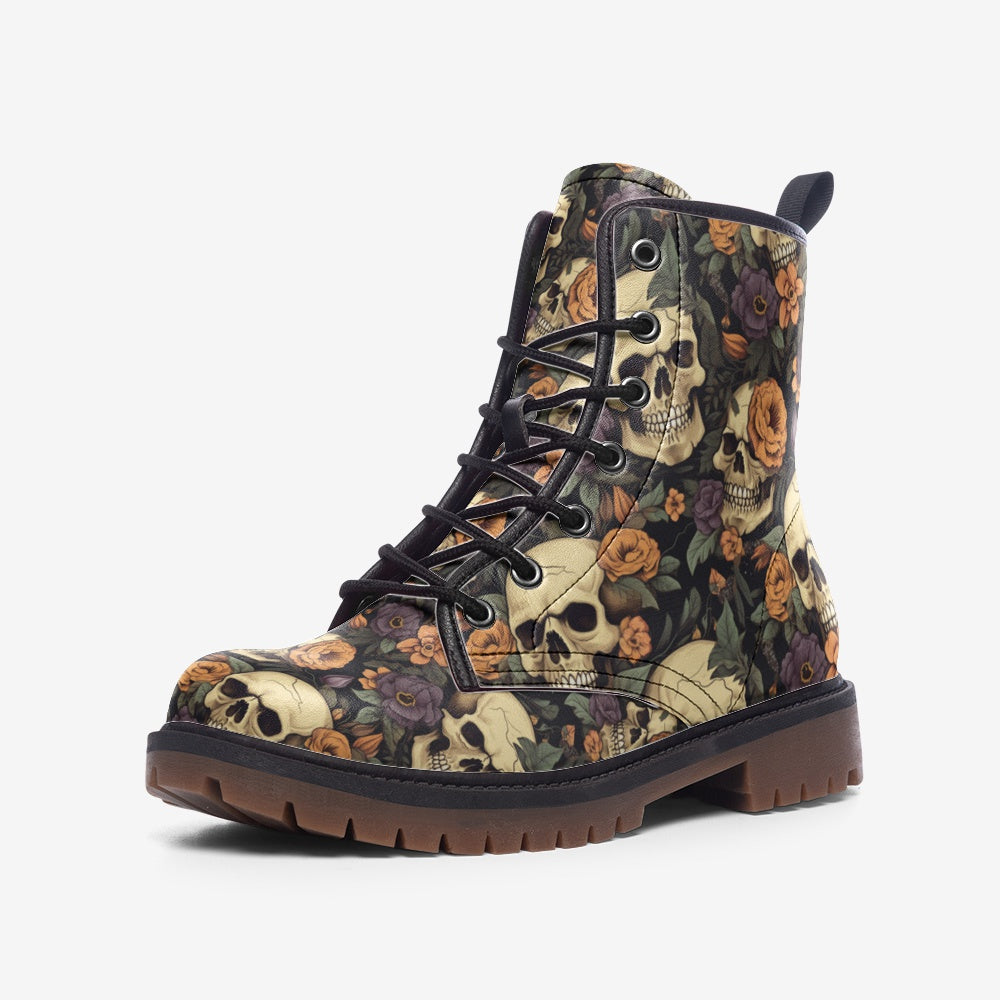 Skull & Floral Combat Boots – Vegan Gothic Style