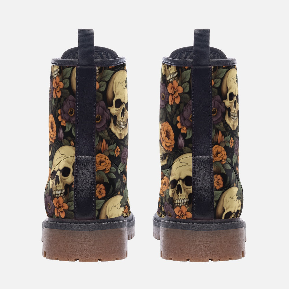Skull & Floral Combat Boots – Vegan Gothic Style