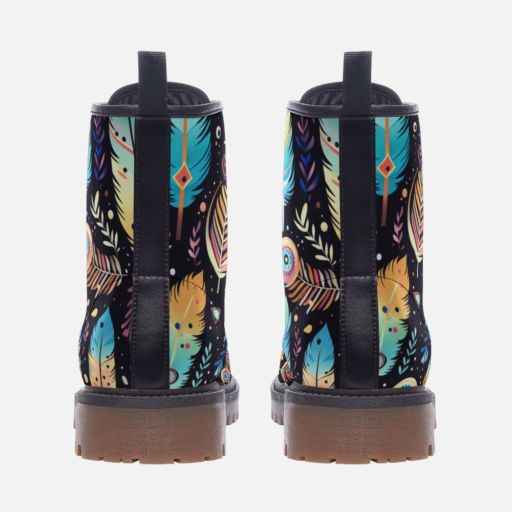 Colorful Feather Vegan Combat Boots - Eco-Friendly