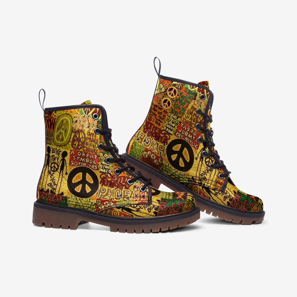 Peace Symbol Graffiti Vegan Combat Boots