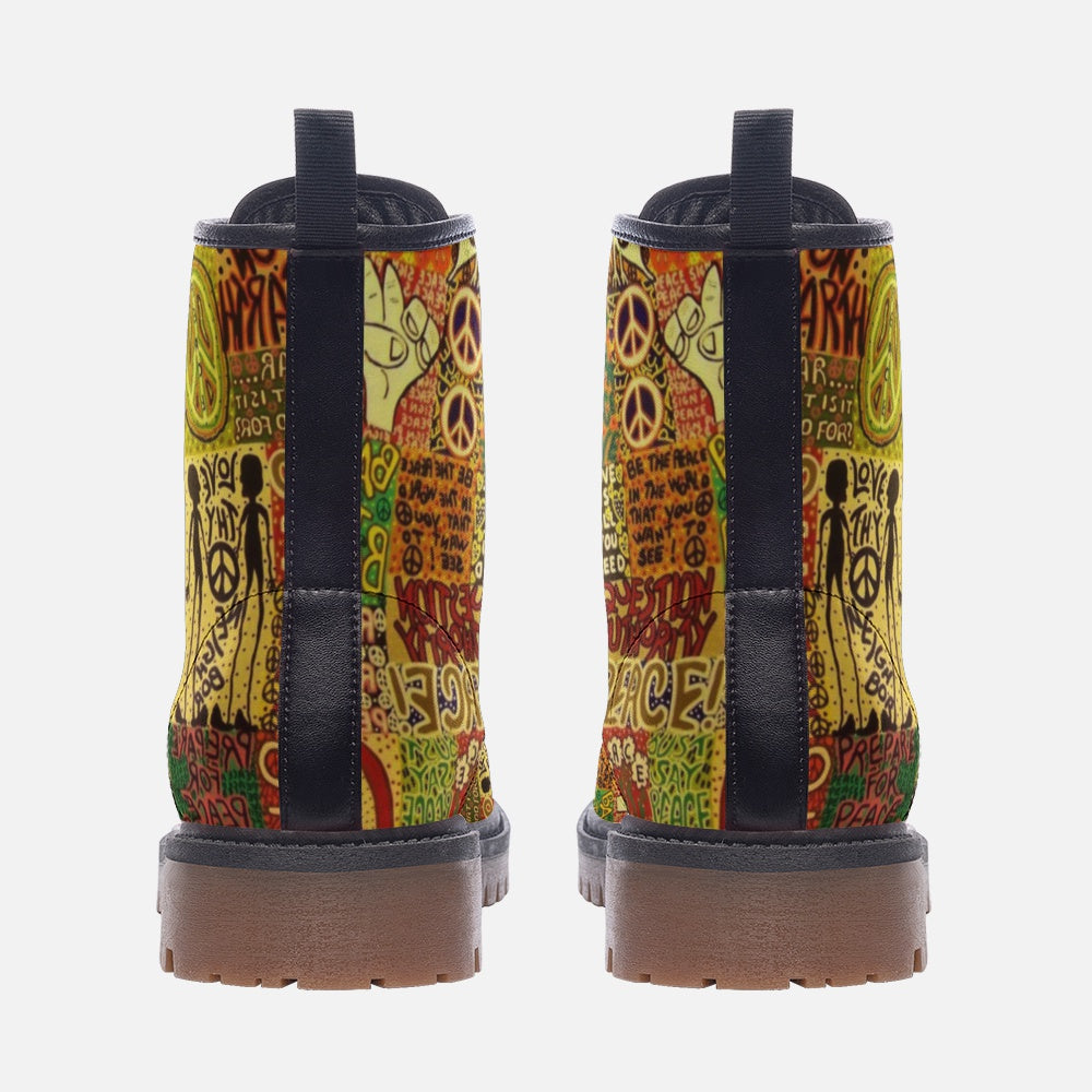 Peace Symbol Graffiti Vegan Combat Boots