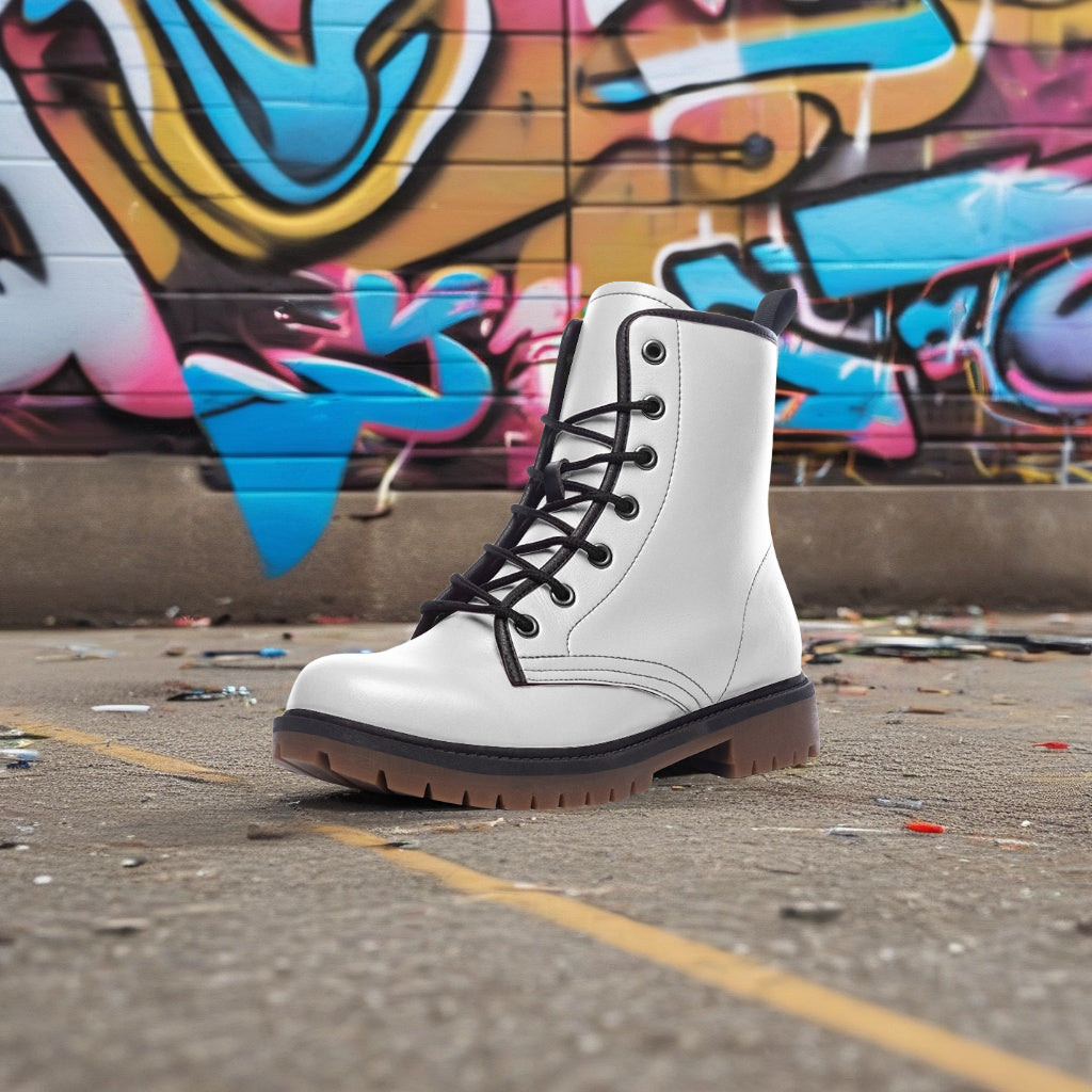 Arctic White Combat Boots – Bold, stylish, and eco-friendly.