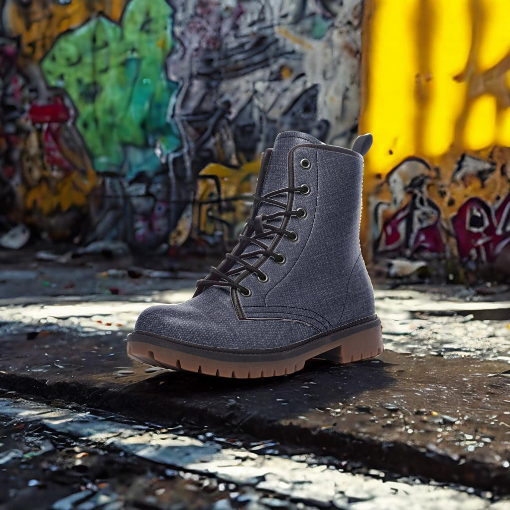Blue Jean Combat Boots – Denim-inspired vegan style.