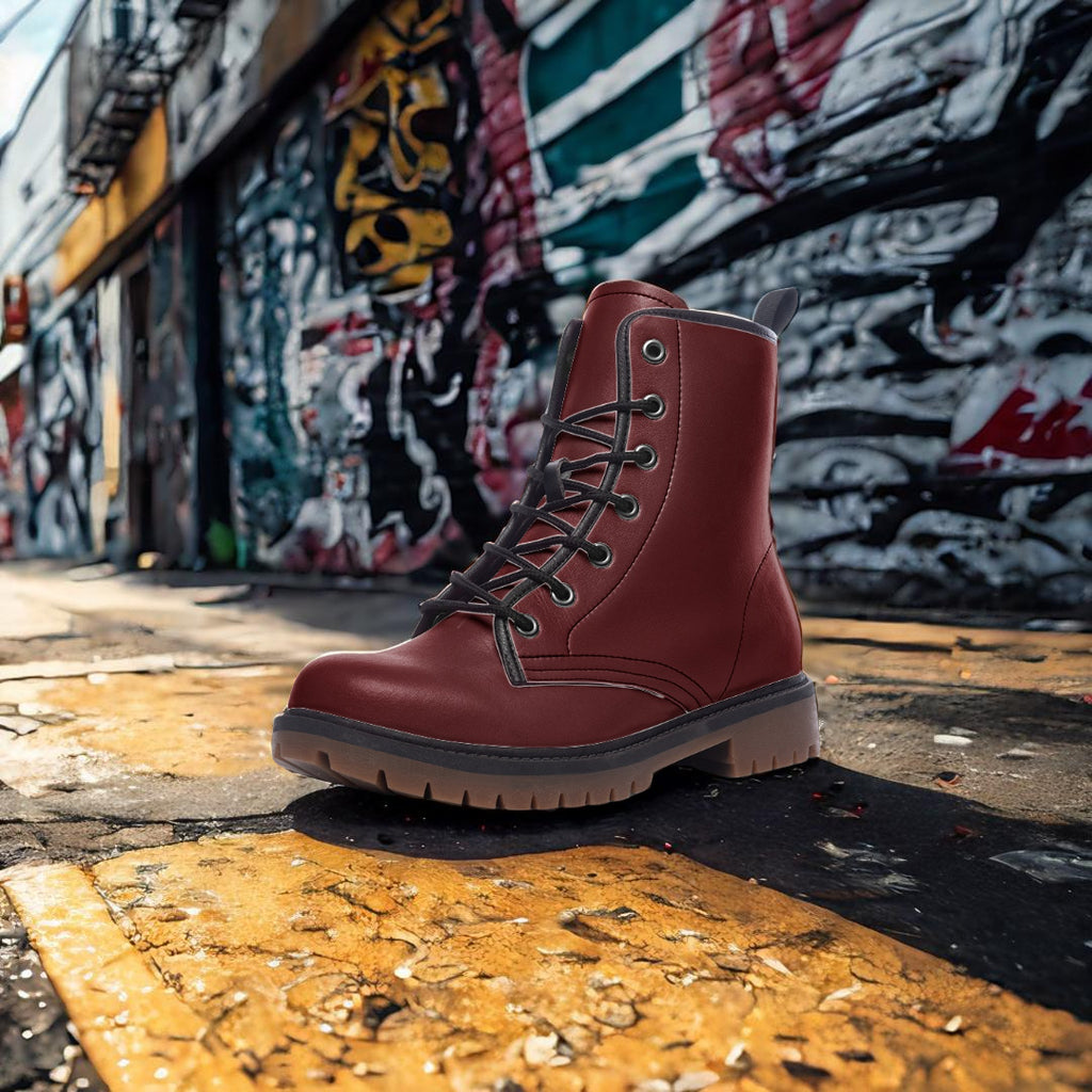 Maroon Combat Boots – Bold, emotional, and sustainable.