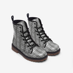 Grey Plaid Vegan Combat Boots