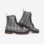 Grey Plaid Vegan Combat Boots