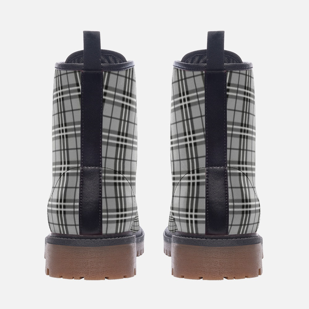 Grey Plaid Vegan Combat Boots
