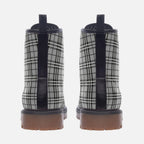 Grey Plaid Vegan Combat Boots