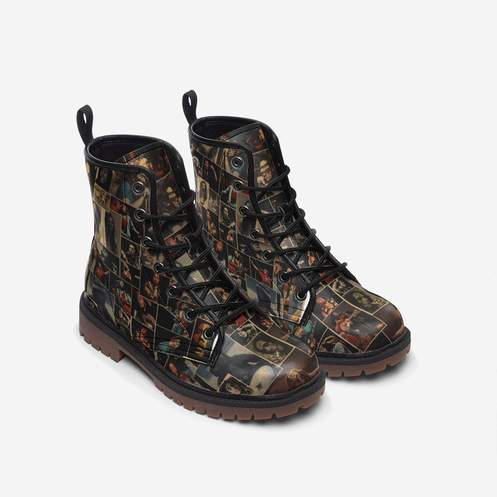 Bob Marley Collage Vegan Combat Boots