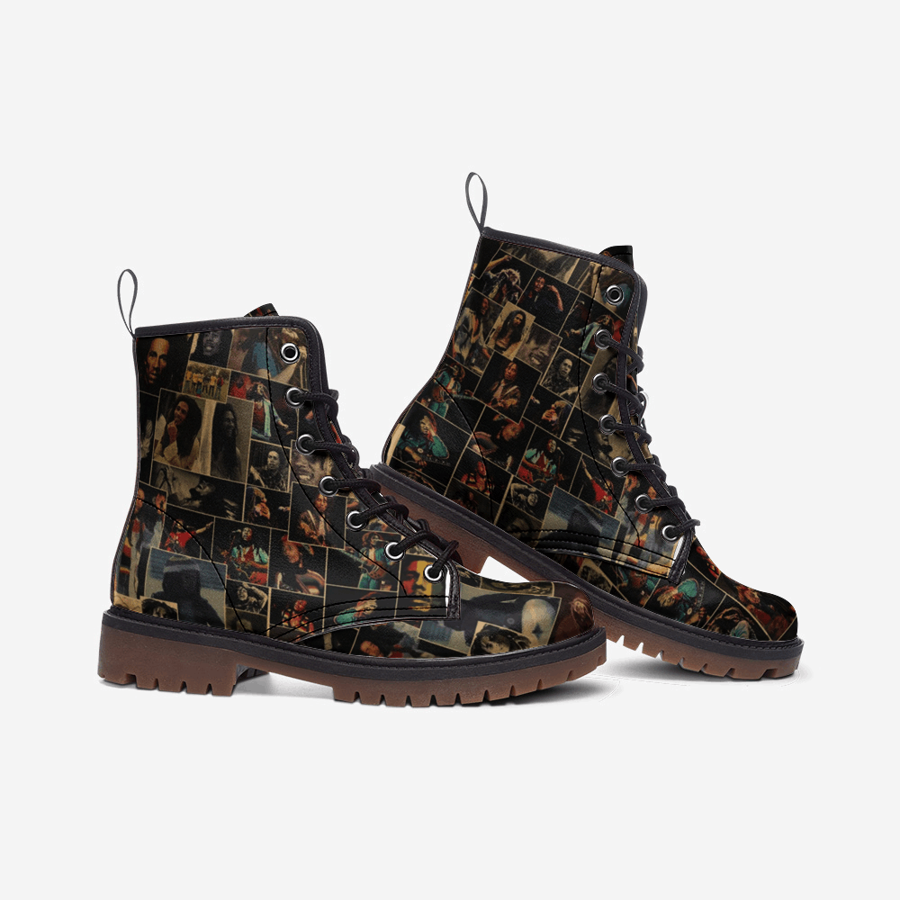 Bob Marley Collage Vegan Combat Boots