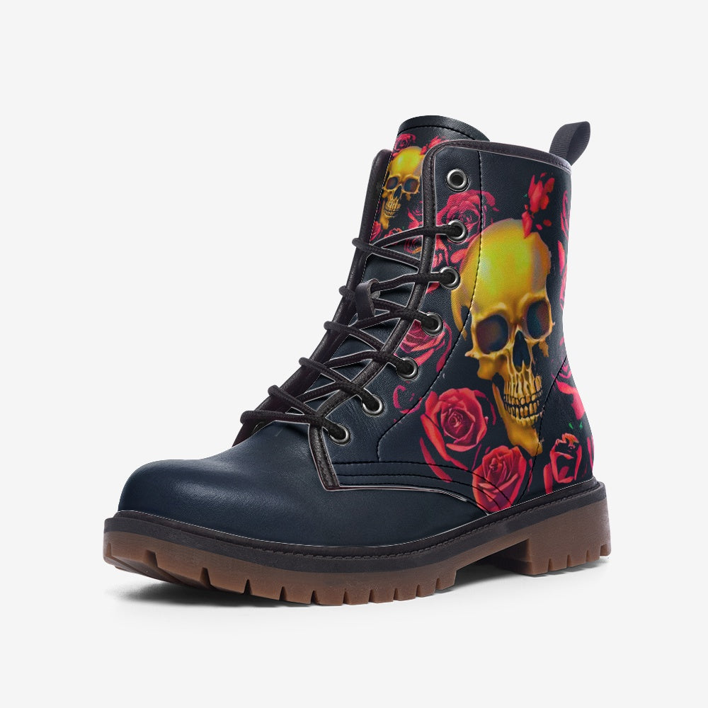 Vegan Combat Boots Skull