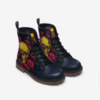 Vegan Combat Boots Skull and Roses