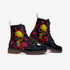 Vegan Combat Boots Skull and Roses