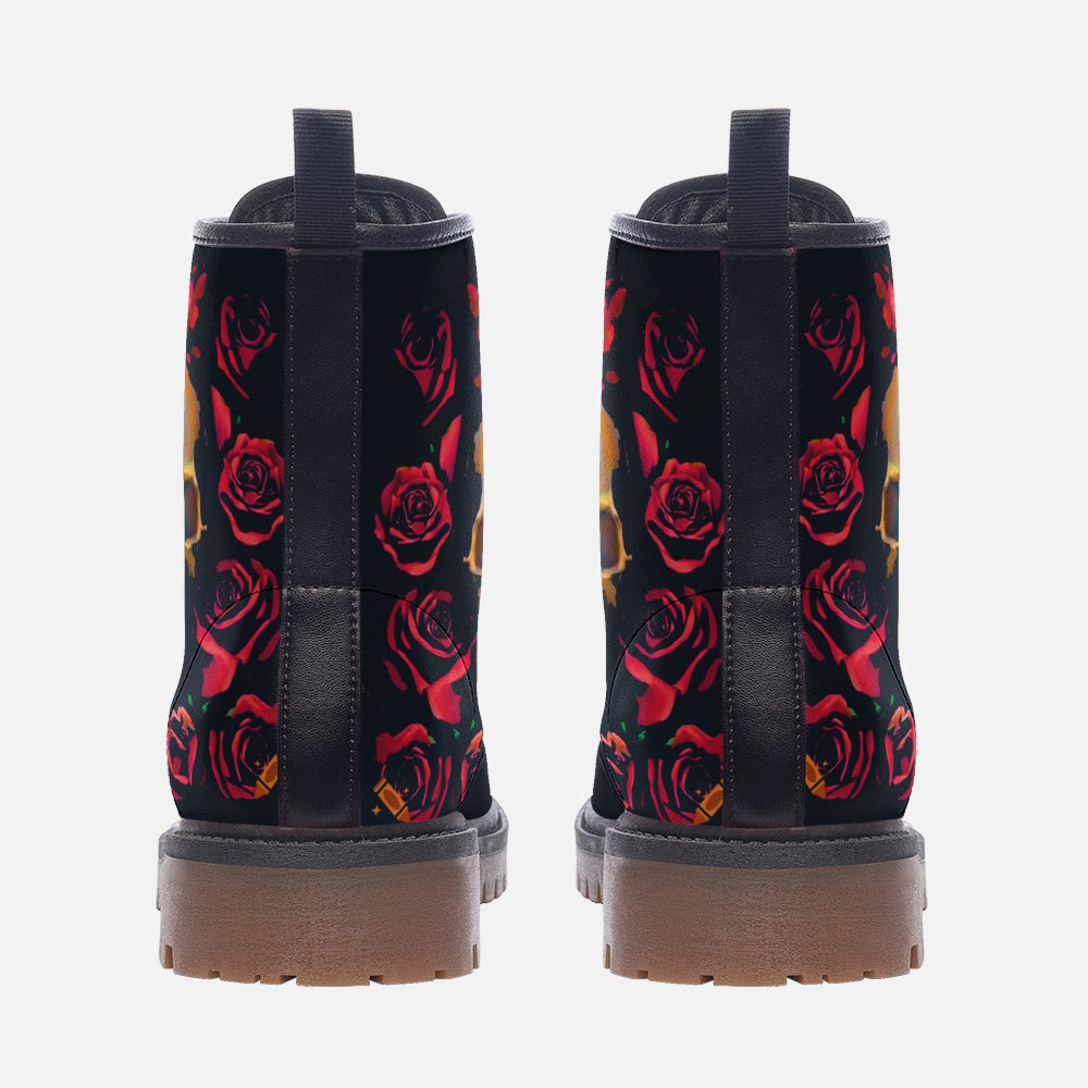 Vegan Combat Boots Skull and Roses