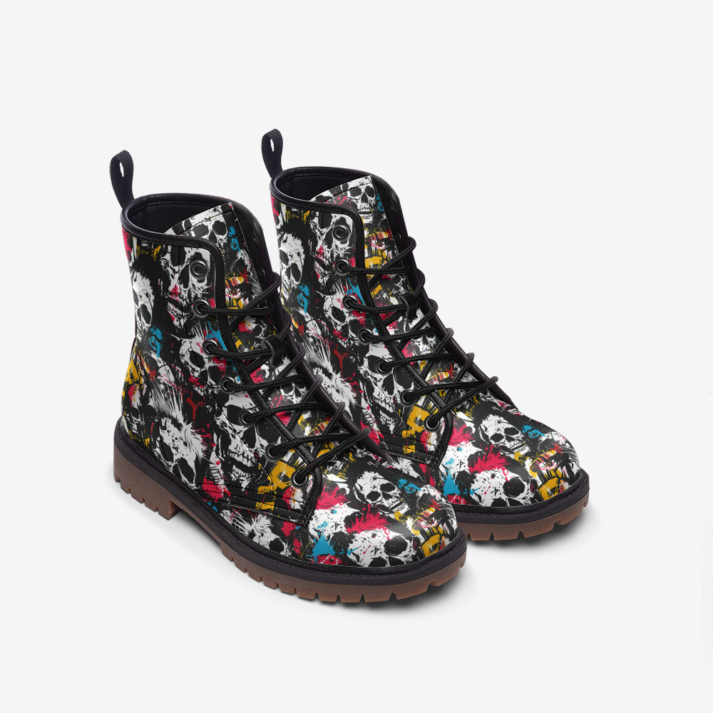 Skull-Print Vegan Combat Boots – Express Your Inner Rebel