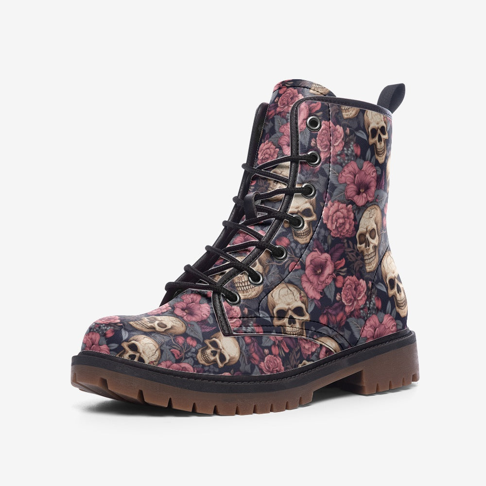 Skull & Rose Combat Boots – Vegan Gothic Style