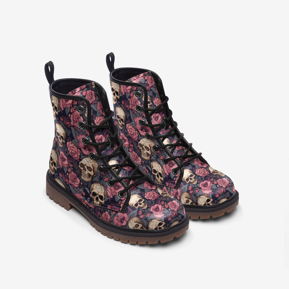 Skull & Rose Combat Boots – Vegan Gothic Style