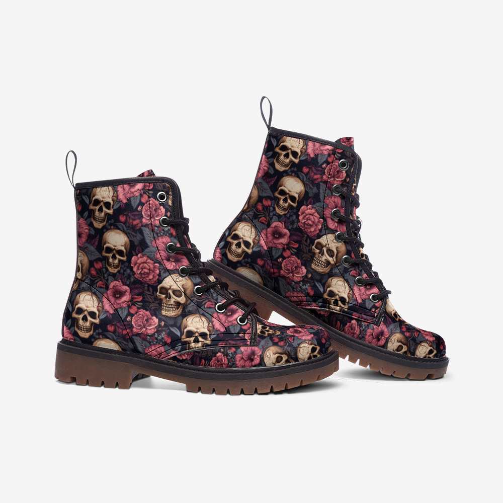 Skull & Rose Combat Boots – Vegan Gothic Style