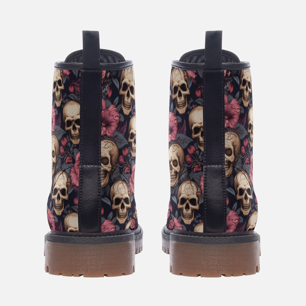 Skull & Rose Combat Boots – Vegan Gothic Style