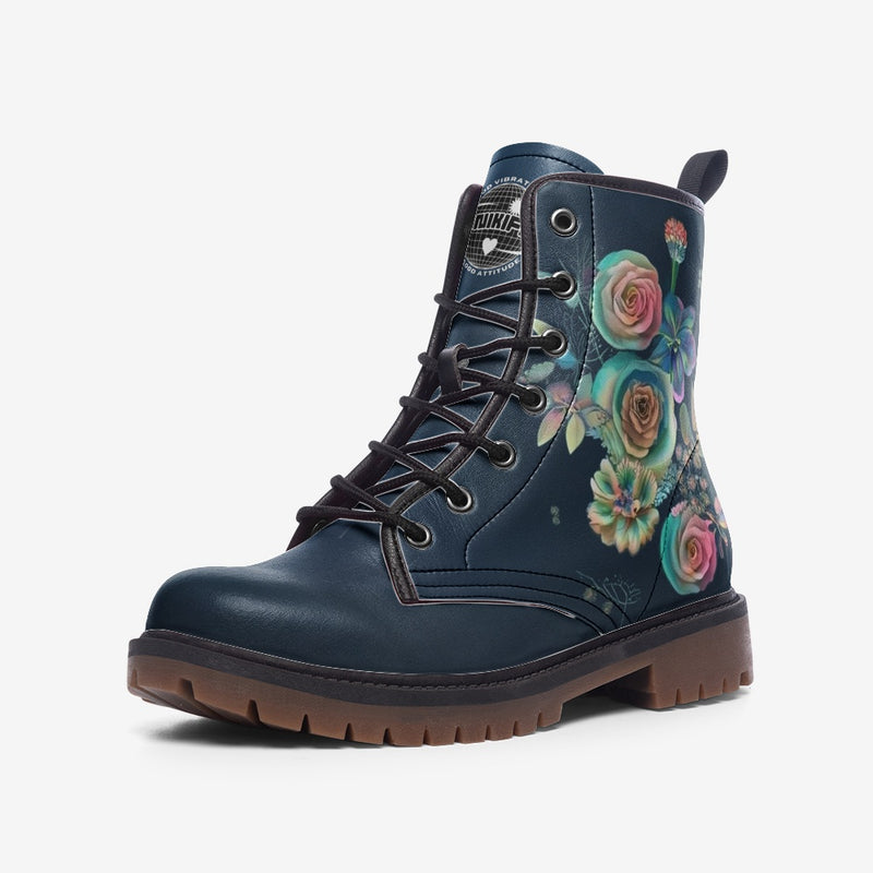 Navy Floral Combat Boots – Vegan Elegant Style
