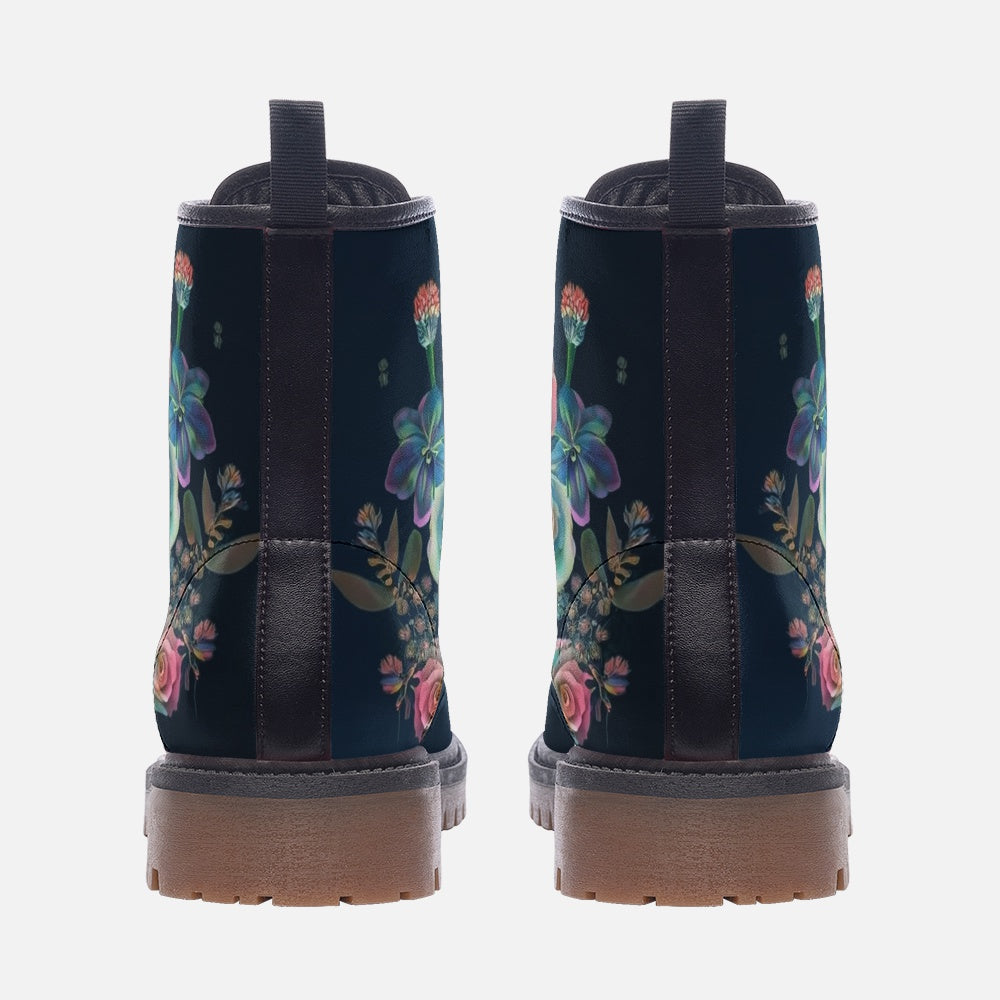Navy Floral Combat Boots – Vegan Elegant Style