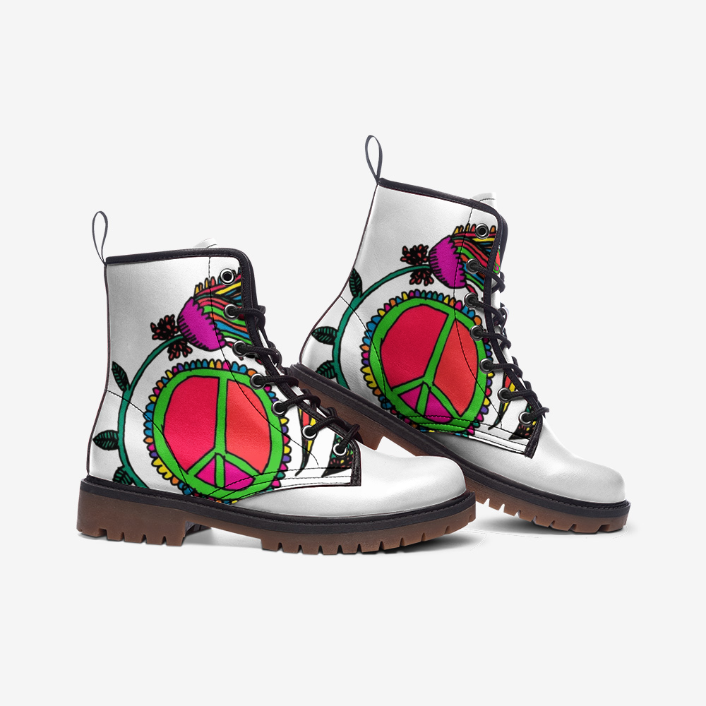 Vegan Combat Boots Hippie  Peace & Love Vegan